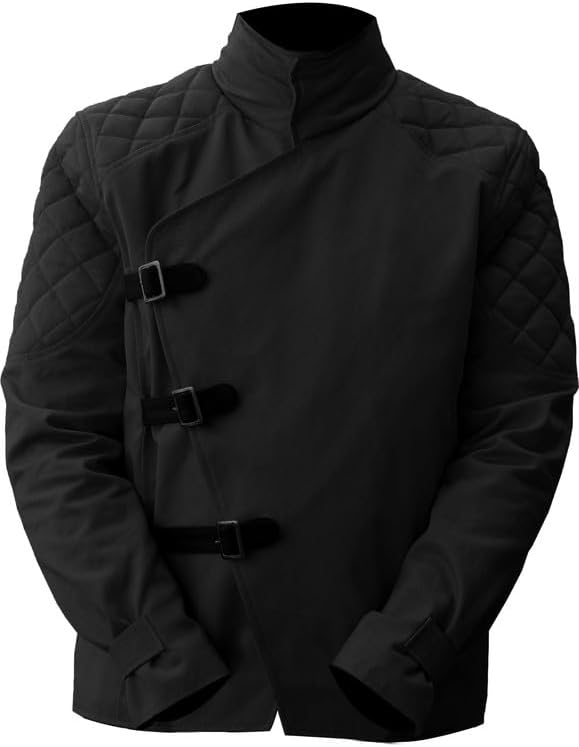 LP-FACON Mens Lightweight Cotton Quilted Fashion Jacket - Asymmetrical Belted Closure Casual Outerwear Jacket Black/Beige