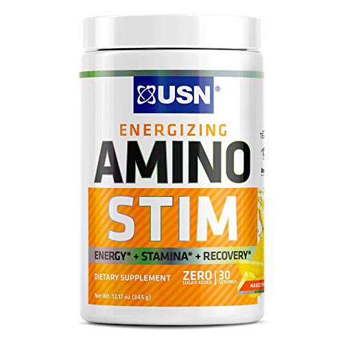USN Energizing Amino Stim Sugar Free Energy Supplement - Energy, Stamina Recovery Powder with BCAAs, Pineapple Mango, 30 Servings