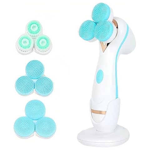Facial Cleansing Brush, Rechargeable Waterproof Face Brush with 3 Brush Heads, Electric Face Scrubber for Exfoliating Pore Cleansing Massaging and Deep(Blue) Cover