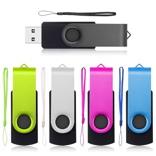 FEBNISCTE 5 piezas 2 GB USB 2.0 Flash Diseño Giratorio Pen Drive (5 Canales de Colores: Azul Negro Verde Morado Rojo)