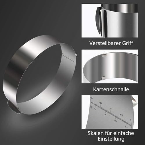 Foto von Tortenring Verstellbar, Edelstahl Tortenring, Verstellbar Kuchenring Ø16-30cm Backrahmen Rund Tortenring, und 1 Rollen Tortenrandfolie 10m transparente Rollen, backzubehör, zum Backen und Dekorieren