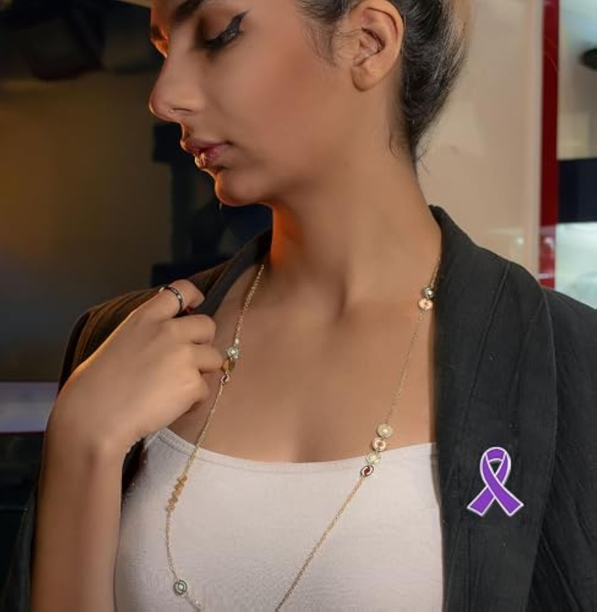Purple Ribbon Awareness Enamel Lapel Pin for Causes