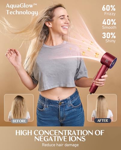 Fanttik SonicDry H10 APEX Hair Dryer with Diffuser, 110,000 RPM Brushless Motor, 80% Faster Drying, 56dB Low-Noise, 0.74lb Lightweight, Ionic Technology for Home & Travel Use - Red