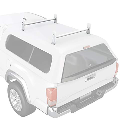 AA-Racks Model DX36 Universal Pickup Truck Cap & Topper 2 Bar Ladder Roof Van Rack System Adjustable Steel Cross Bars - Matte White