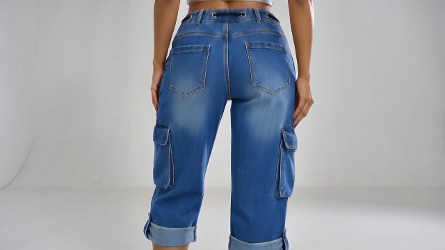 Flamingals Capri Straight Leg Mid Waist Drawstring Jeans for Women