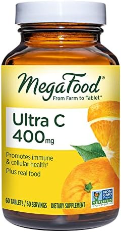 MegaFood Ultra C-400 mg - Immune Support and Support for Cellular Health with 400mg Vitamin C Plus Real Food - Vegan, Kosher, and Non-GMO - Made Without 9 Food Allergens - 60 Tabs