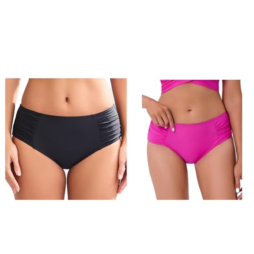 Image of Mid Rise Full Coverage Bikini Bottoms for Women Ruched Bathing Suit Bottoms | Swim Bottoms, Tummy Control, Mid Waisted, Swimsuit, Cute, Retro, Brazilian, Hipster, Tankini Bottoms, Swimwear, Beach, Pool