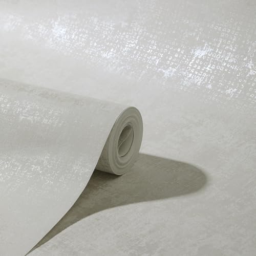 Camiraft Beige Wallpaper for Living Room, Bedroom, Fireplace Office Shop-Industrial Concrete Wallpaper Decorative Neutral Wall Paper with Distressed Pattern, Textured Finish & Metallic Detailing