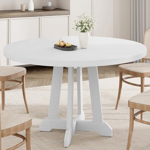Garvee Round Dining Table for 4, 47 Inches Dining Room Table with Wooden Base, Kitchen Table with Circle Tabletop, Dinner Table for Dining Room, Kitch