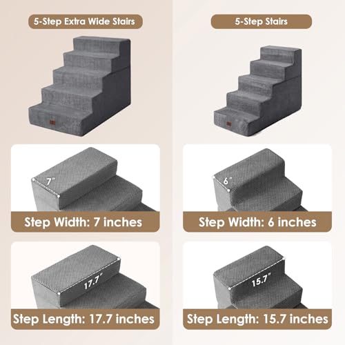 Image of EHEYCIGA Dog Stairs for High Bed 25 inch H, 5-Step Extra Wide Dog Steps for Bed, Pet Steps for Small Dogs and Cats, Non-Slip Balanced Pet Ramp Indoor, Grey