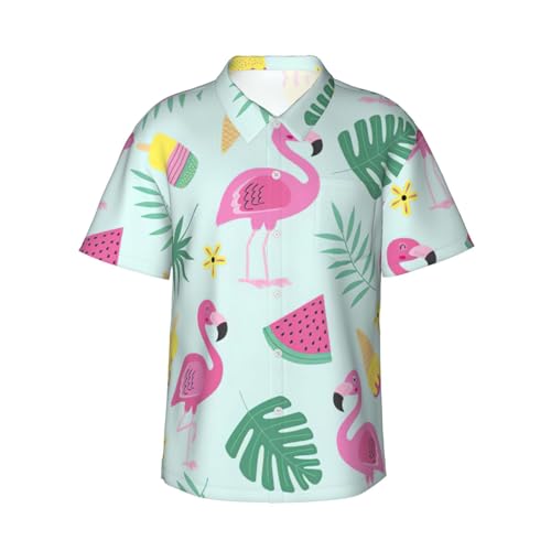 Chemise hawaïenne homme motif fruits et flamant rose avec poche poitrine d'été