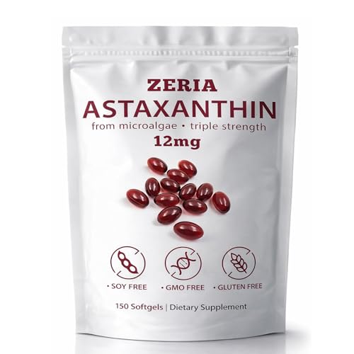 ZERIA Astaxanthin 12mg Natural Microalgae Antioxidant for Eye Skin & Immune Support - 150 Softgels