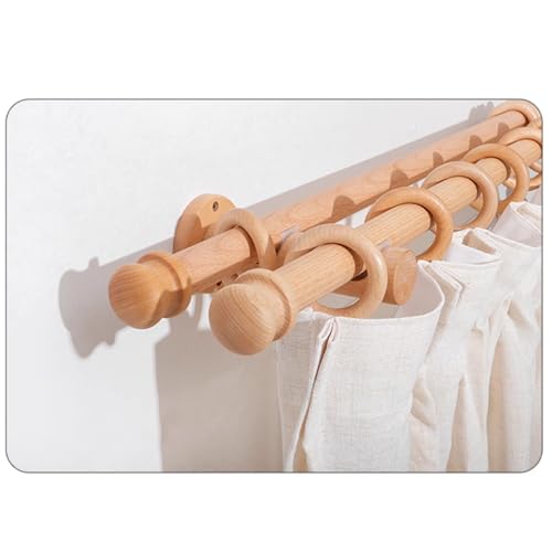 Tringle à rideaux en bois massif de 2,5 cm avec support, design élégant pour portes et fenêtres, 260 cm de long, idéale pour la décoration de la maison et les traitements de fenêtre, durable et