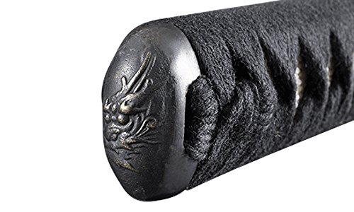 Handmade Sword - Fully Functional Samurai Wakizashi Sword, Dragons Tsuba, 1045 Carbon Steel, Hand Forged Heat Tempered, Full Tang, Sharp, Black Scabbard #TOP4