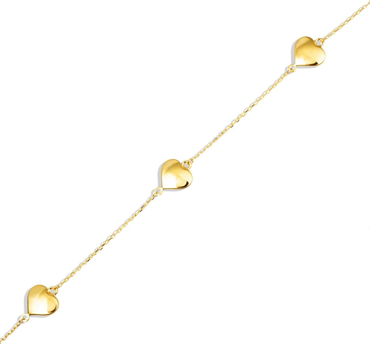 Claddagh Gold 14K Yellow Gold Heart Love Charm Bracelet 7"