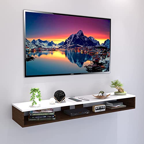 Clover Crafts SNQ Wooden Wall Mounted TV Unit, Cabinet, TV Stand Unit Wall Shelf for Living Room/Engineered Wood TV Entertainment Unit Set Top Box Stand (90 CM Walnut & White) Clover Crafts SNQ Wooden Wall Mounted TV Unit, Cabinet, TV Stand Unit Wall Shelf for Living Room/Engineered Wood TV Entertainment Unit Set Top Box Stand (90 CM Walnut & White)