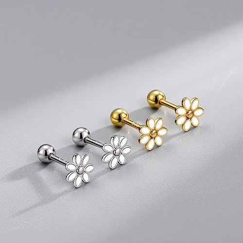 Izpack 20G Cartilage Mini Stud Earrings Cute Daisy Flower Enamel Earring 925 Sterling Silver Floral Tiny Ball Screw Back Tragus Barbell Sleeper Studs Lovely Birthday Jewelry Gifts For Women Teen Girls Hypoallergenic thumb #4