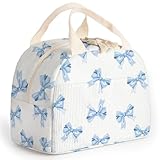 Dawuyu lunch bag for women,bento box adult for work,insulated lunchbox cooler containers,leakproof corduroy lunchbag,lunch tote for school college offices,outdoor picnic travel (Blue Bow Tie)