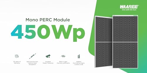 Image of WAAREE 450 Watt Mono PERC Solar Panel - High-Efficiency Half-Cut Technology | BIS & IEC Certified | Framed Module | 25 Years Output Warranty | 900 WATT | Pack of 2