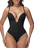 SHAPSHE Backless Shapewear Bodysuits With Built In Bra Belly Control V Neck invisible Bodysuit Tummy Control Plunge Open Back Thong Strapless Thong Low Cut Full Body Deep Plunge Shapewear Faja Bra