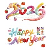 2026 Year Horse 3D Visuelle Plüsch-Textur, statische Haftung, bunt, Happy Year für Zuhause, Glasladen-Aufkleber, neuer Wind und