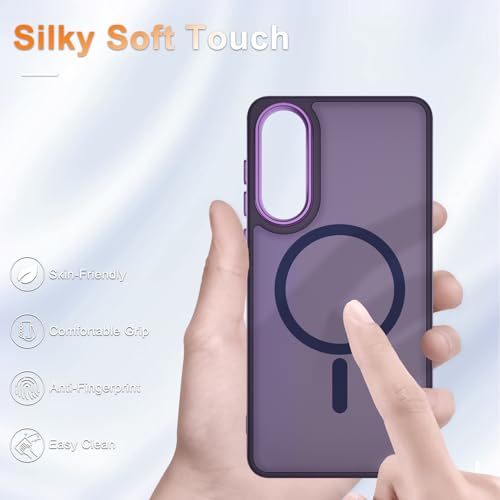 Image of YENAPOON for Samsung Galaxy S25 Edge Case, Matte Magnetic Phone Case with 1 Screen Protector, Support for Magsafe, Translucent Frosted Shockproof Protective Cover for Samsung Galaxy S25 Edge, Purple