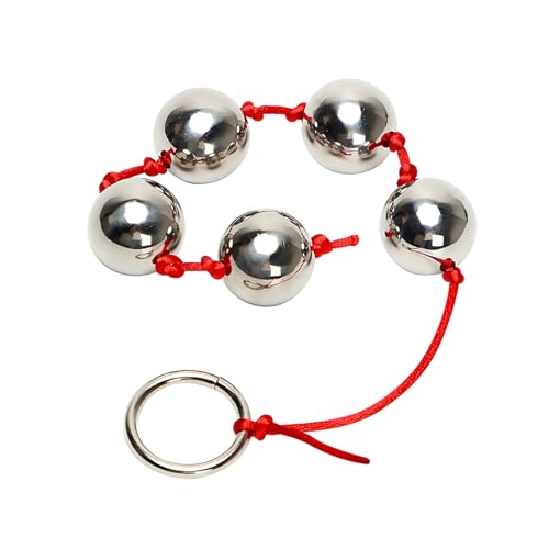 Tapón vaginal de bolas grandes de 2,5 cm con bolas anales de acero inoxidable, cinco bolas anales de metal, juguetes sexuales para adultos para mujer, anillo de mano, cuentas anales rojas S
