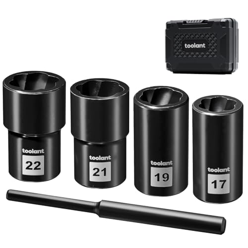 toolant 5pcs Lug Nut Remover, Bolt & Nut Remover Socket Tool Kit, Stripped Bolt Extractor for Damaged Screws and Bolts