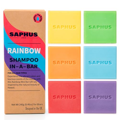 SAPHUS pH-Balanced Shampoo Bar 6-Pack, Soap-Free & Sulfate-Free, Gentle Cleansing for Sensitive Scalp, Assorted Colors & Scents, Vegan & Travel-Friendly