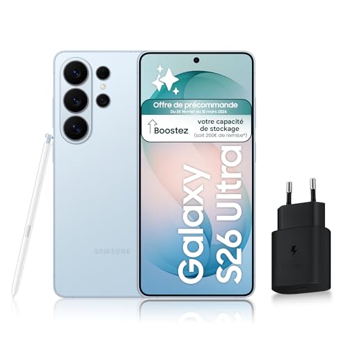 Samsung Galaxy S26 Ultra, Smartphone Android 5G avec Galaxy AI, 512 Go, Chargeur Secteur Rapide 25W Inclus, Smartphone déverrouillé, Bleu, Version FR