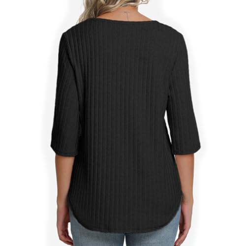 MAGICATELIER Women Fall Sweaters 3/4 Sleeve Loose Fit Tunic Tops Crewneck Dressy Casual Oversized Business Blouses 2026 Black — view 6