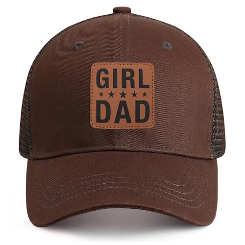 Image of Girl Father Daddy Dad Leather Patch Hat Birthday for Dad Papa from Daughter Son Adjustable Trucker Hat