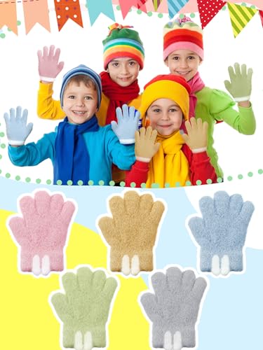 Image of SATINIOR 5 Pairs Kids Gloves Full Fingers Knitted Warm Gloves Winter Mittens for Little Boys and Girls Daily Supplies