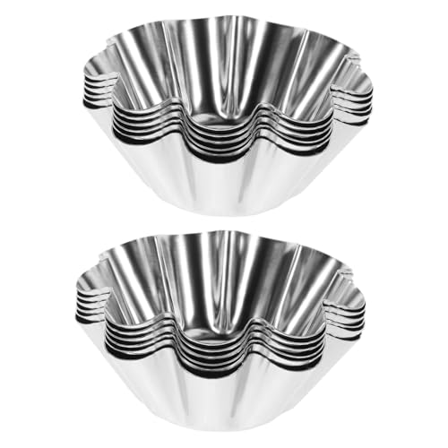 BEBEMOKO 12pcs Non-stick Stainless Steel Flower Tart Pans for Baking Reusable Cupcake Muffin Molds for Desserts Tarts and Parties Kitchen
