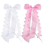 KISSPAT 40 Stück Schleifen Hochzeit Deko, Geschenk Schleife, Autoschleifen Weiß Rosa Set für Hochzeits Autoschmuck Zuckerbeutel