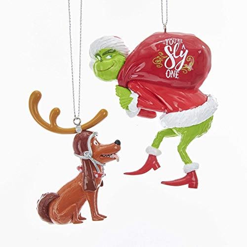 Kurt Adler Grinch Santa and Dog Max Holiday Ornaments Set of 2