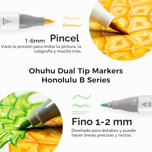 Miniatura 2 de Ohuhu 24 Colores Marcadores De Pincel De Alcohol, Pincel Y Punta Fina Para Artistas, Marcadores De Arte Para Colorear E Ilustración De Adultos Y 1 Licuadora