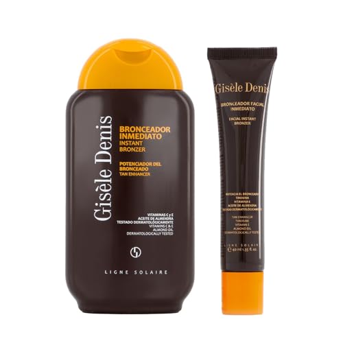 GISÈLE DENIS - Pack Solar Bronceado, Bronceador Facial Inmediato 40 ml + 200 ml, Acelerador Bronceado, con Extractos y Aceites, Intensificador y Potenciador