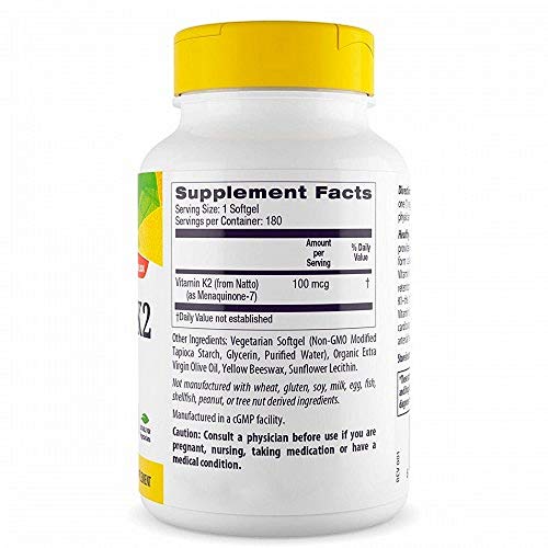 Vitamina K2_Mk7 100mcg 180 Veggie Softgels - Healthy Origins