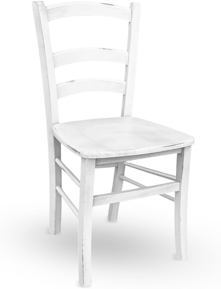 Sedia Venezia anticata bianca shabby chic in legno massiccio