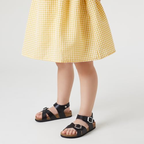 Image of Trary Girls Sandals Open Toe Casual Summer Shoes with Cork Footbed Comfortable Flat Sandals for Little Kids