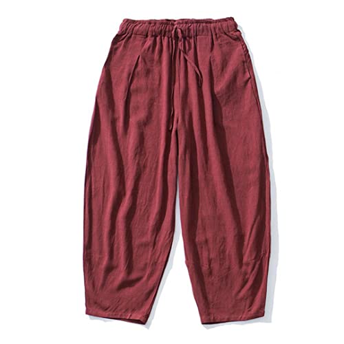 Bciopll Harem Pants Solid Color Drawstring Men Mid Rise Pockets Pants for Daily Wear2