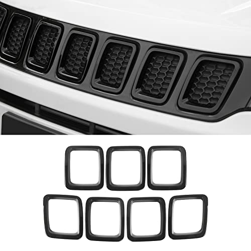 Image of CheroCar Grille Inserts ABS Front Grill Cover Guard Exterior Accessories for Jeep Compass 2017-2020,Black