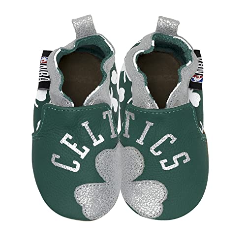 Robeez Baby Boys And Girls Nba Basketball Team Soft Soles Slip-Resistant Crib Shoes Slippers For Infant And Toddler,Celtics Green Leather,0-6 Months Infant #TOP2