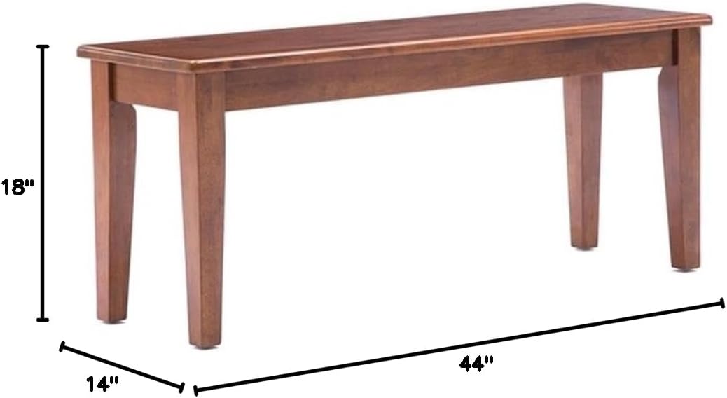 BOWERY HILL Modern Dining Bench, 44 in Wide Solid Rubberwood, Walnut Finish, Seats 2-3 People, Protective Floor Glides, Durable Design for Dining Room, Entryway, or Mudroom Seating