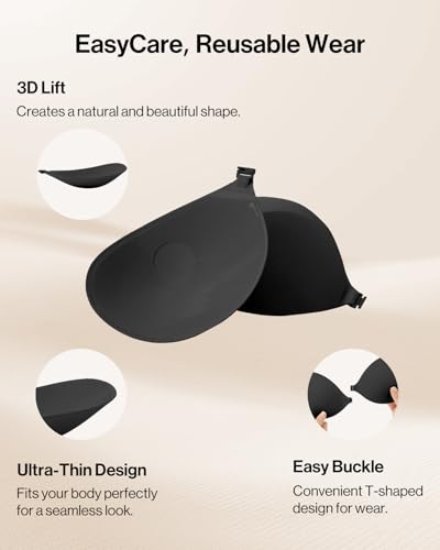 Ubras Adhesive Strapless Bra, Sticky Push up Invisible Bra, Reusable Silicone Bra for Backless Black C — view 5