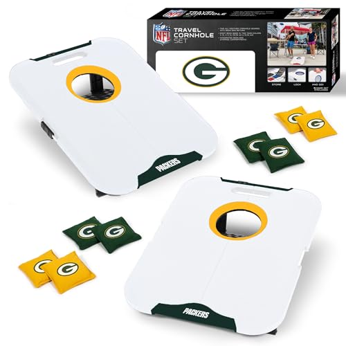 Wild Sports NFL Green Bay Packers Pro Football All-Weather Cornhole Set - Travel Bean Bag Toss Set Includes 8 Bean Bags