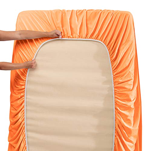 Image of Hearth & Harbor Extra Deep Pocket Queen Sheets - 4 Piece Hotel Luxury Queen Sheet Set Fits Up to 24 inch Mattress - Ultra Soft Luxury Queen Bed Sheet Set - Soft & Breathable, Queen, Apricot Buff Orange
