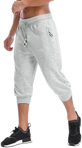 MAGNIVIT Men’s 3/4 Jogger Capri Pants Workout Gym below Knee Shorts Zipper Pockets