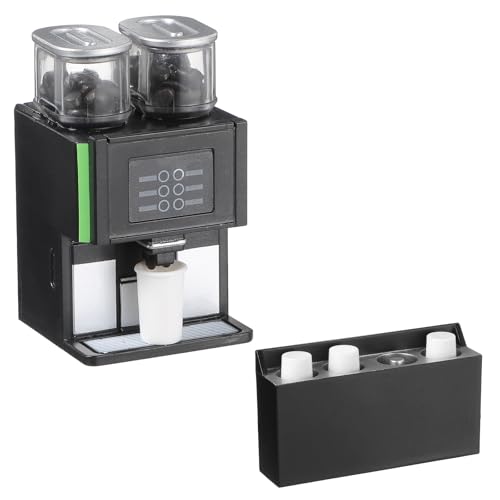 AOZUO 9 teiliges Puppenhaus Miniatur Kaffeemaschinen Set, 1:12 Mini Kaffeemaschine Kaffeetassenhalter aus Kunststoff Tassendeckel Kaffeeaufkleber Kaffeebohnen Puppenhaus Dekor für Puppenhaus